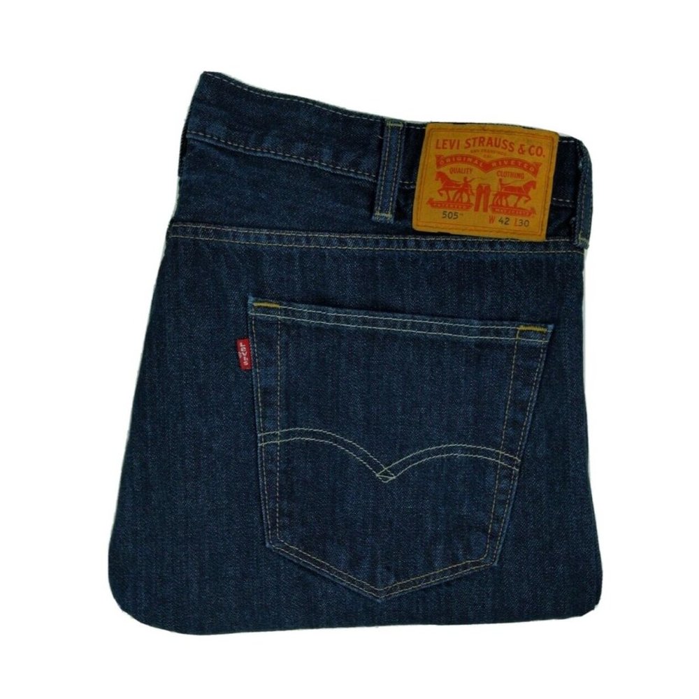 Levi's 505 Men's Jeans Size 42x30 Regular Fit Blue Denim Distressed